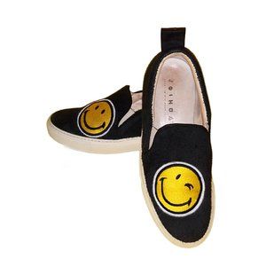 Joshua Sanders Women's Black/Yellow Smiley Face Slip-on Sneakers